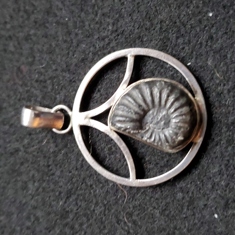 Ammonite Relief Stone set in Sterling Silver Pendant